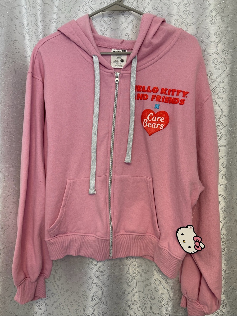 Hello Kitty x Care Bears Pink Zip-Up Hoodie size XL new